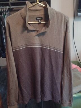 Van Heusen Brown Two-Tone Long Sleeve Polo